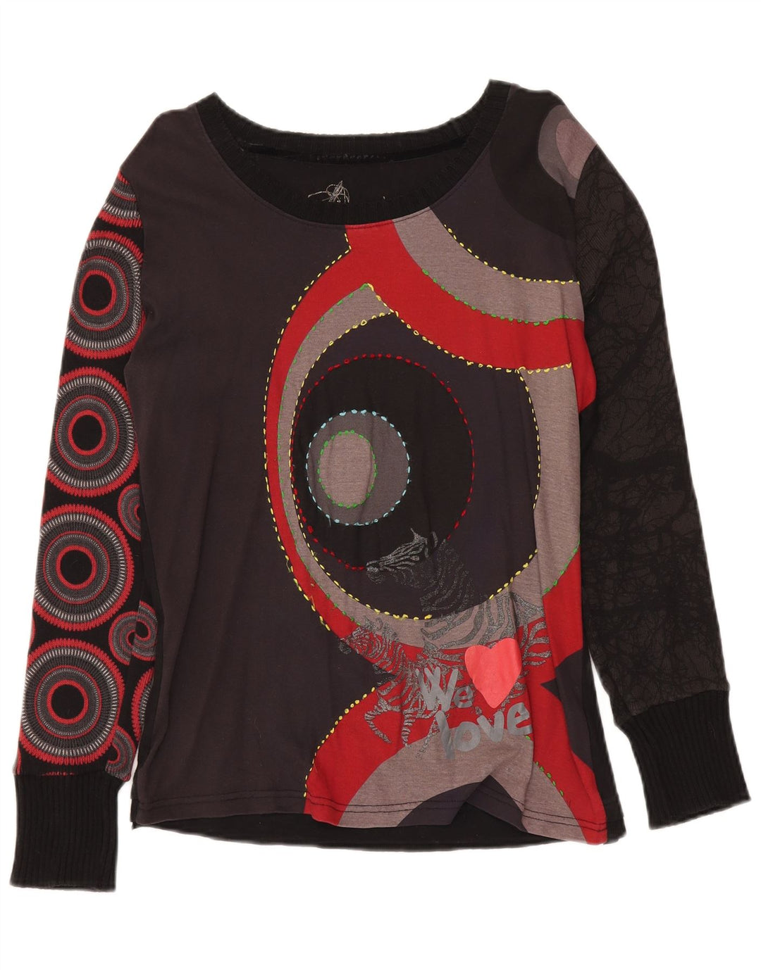Desigual Haut graphique à manches longues pour femme UK 20 2XL Noir Géométrique