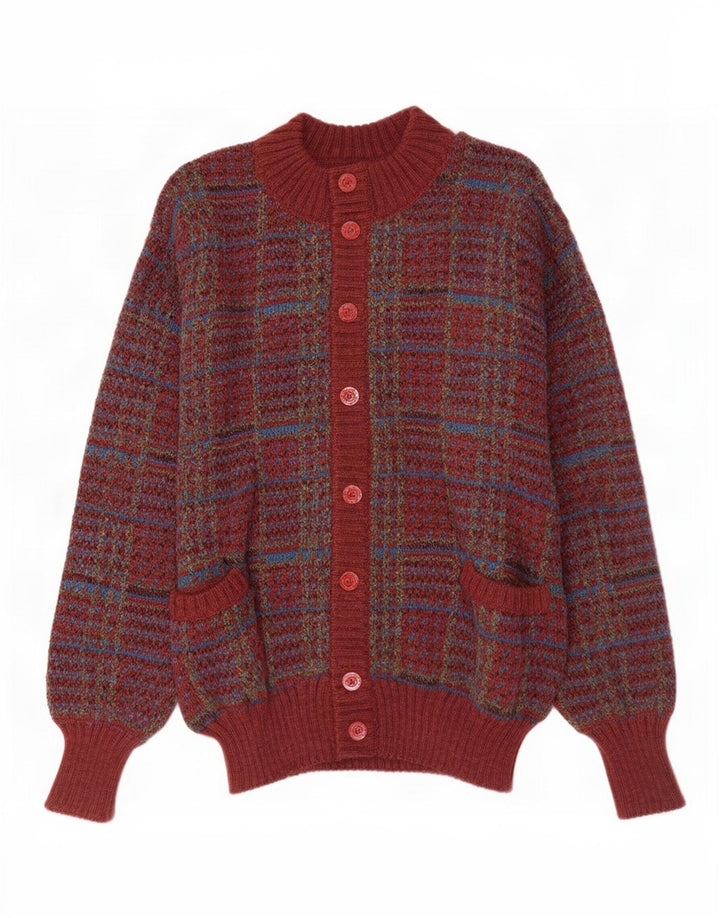 vintage Mens Cardigan Pull Grand Carreau Bordeaux