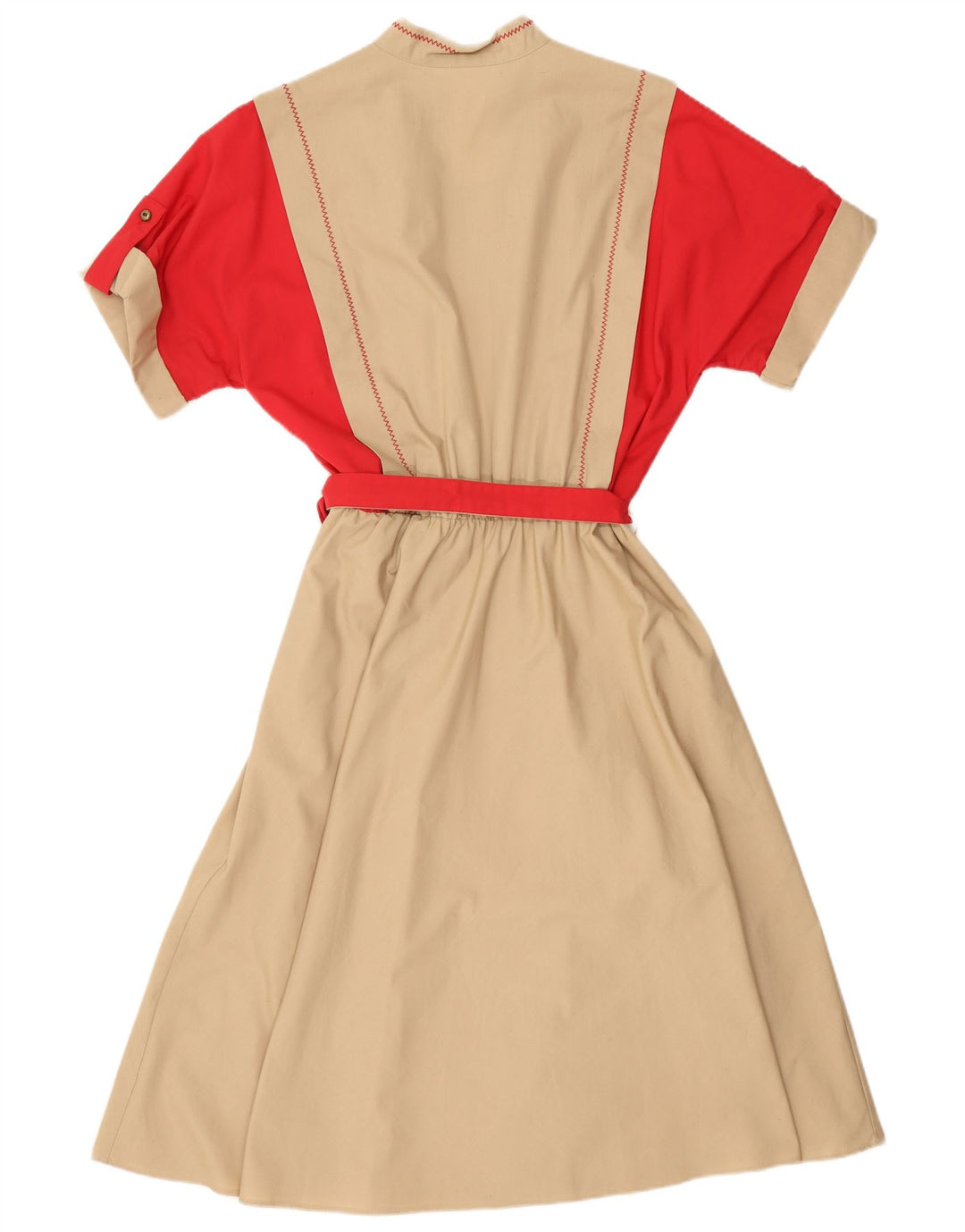 VINTAGE Robe Maxi Femme UK 16 Grand Beige Colourblock