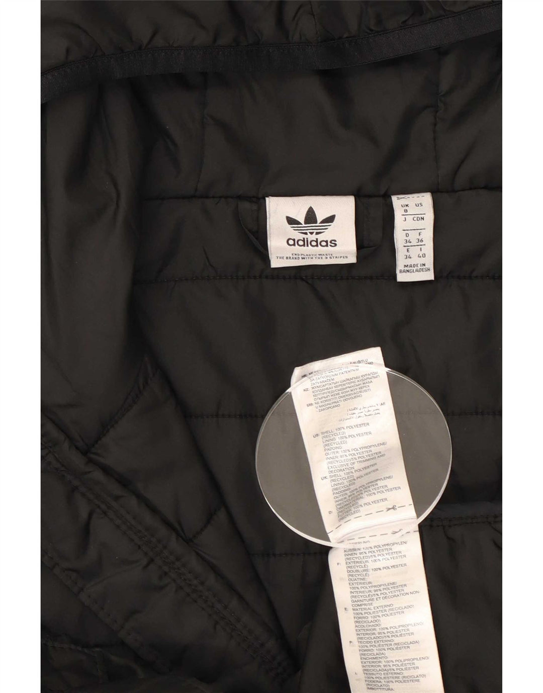 Adidas Veste rembourrée à capuche pour femme UK 8 Small Noir Polyester