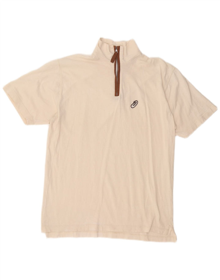 ASICS T-shirt à col zippé pour homme Large Blanc cassé