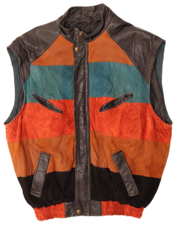 VINTAGE Gilet en cuir pour homme UK 42 XL Colorblock multicolore
