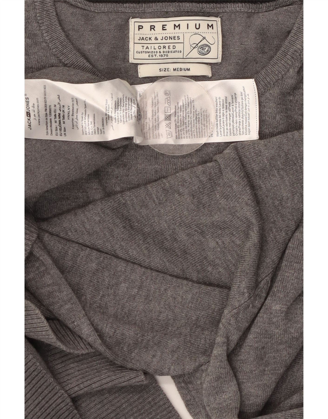 JACK & JONES Pull Col Rond Ajusté Homme Gris Moyen Coton