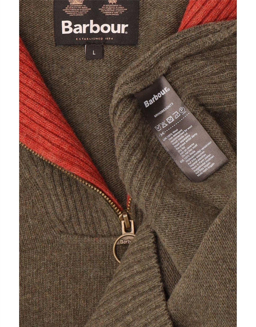 Barbour Pull col zippé pour homme en laine kaki grande taille