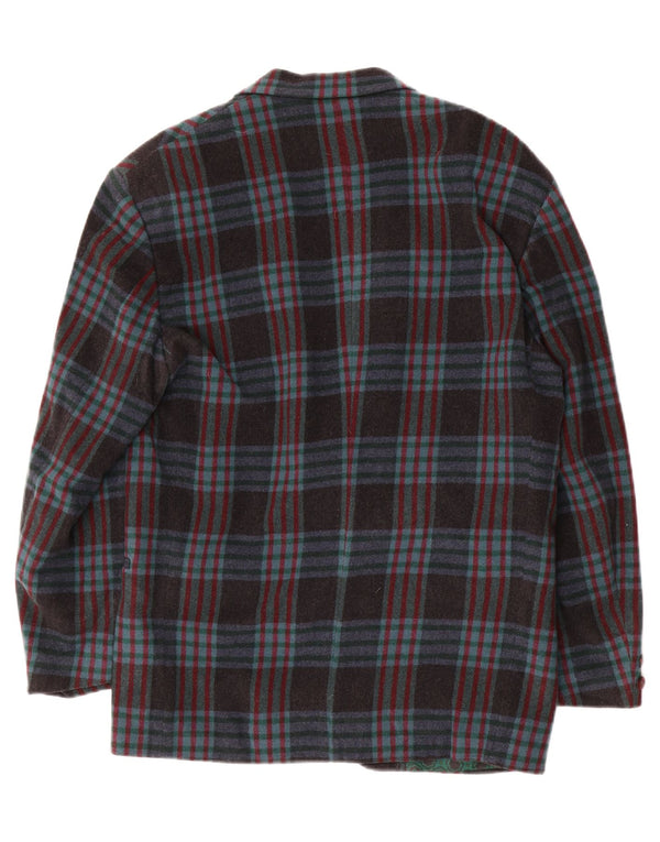 vintage Homme 2 Bouton Blazer Veste IT 48 Moyen Bleu Marine Check Laine