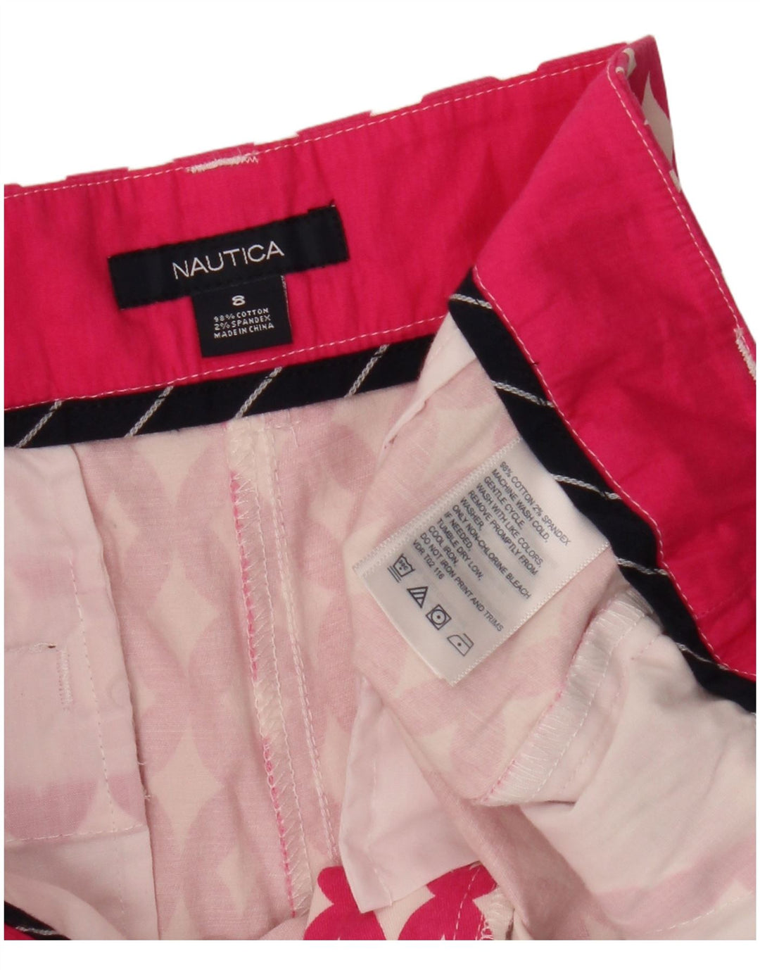 NAUTICA Short Chino Femme US 8 Medium W32 Rose Géométrique Coton