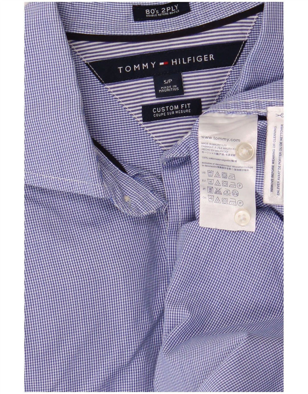 Tommy Hilfiger Chemise sur mesure pour homme Petit motif pied-de-poule bleu classique en coton