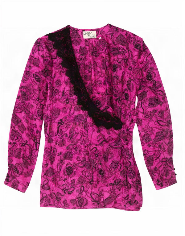 Marty Mode Cardigan portefeuille à manches longues pour femme IT 46 Grande soie rose