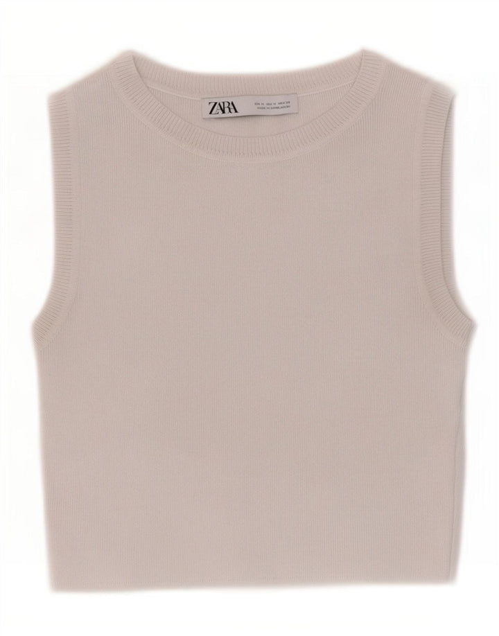 Zara Femmes Crop Débardeur UK 12 Moyen Blanc Viscose