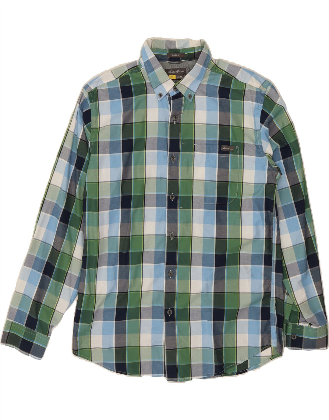 EDDIE BAUER Mens Classic Fit Shirt Medium Multicoloured Check Polyester Vintage Eddie Bauer and Second-Hand Eddie Bauer from Messina Hembry 