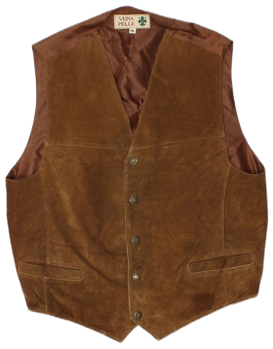 VINTAGE Gilet en Daim Homme IT 50 Cuir Marron Moyen