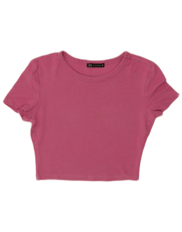 Zara Womens Crop T-Shirt Top UK 8 Petit Rose Coton