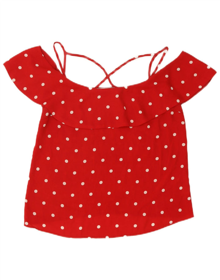 Oasis Chemisier court à épaules dénudées pour femme UK 12, pois rouges moyens