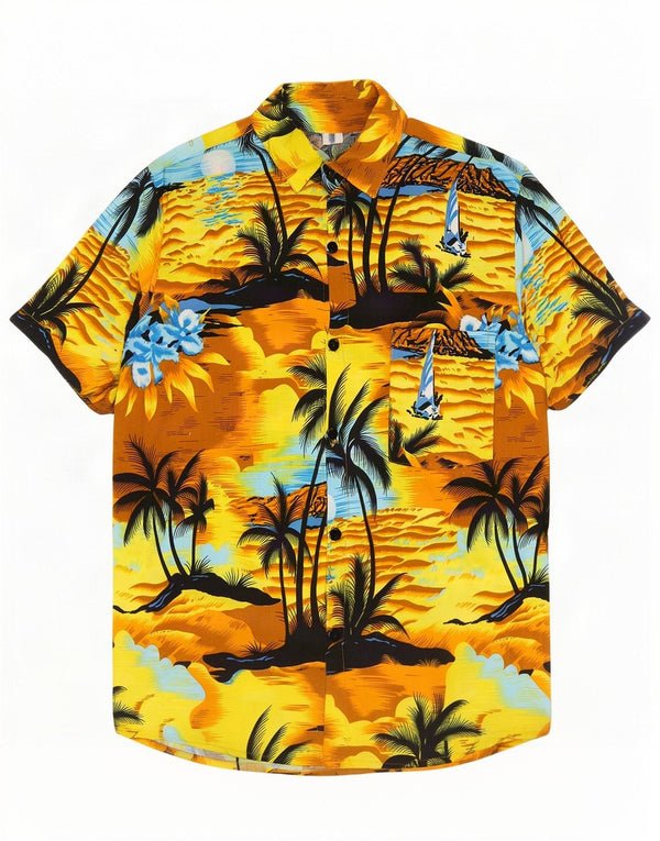 vintage Chemise à manches courtes pour hommes Grande rayonne florale jaune hawaïenne