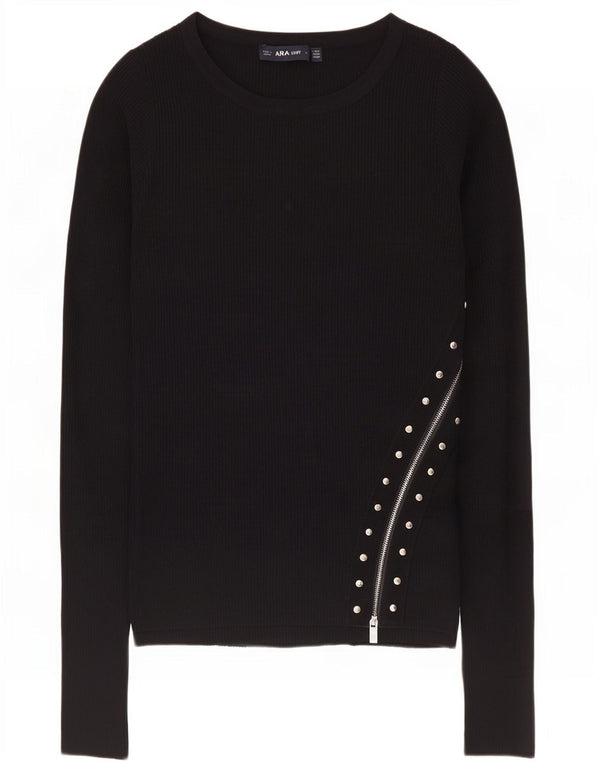 Zara Femme Top Manches Longues UK 12 Moyen Noir