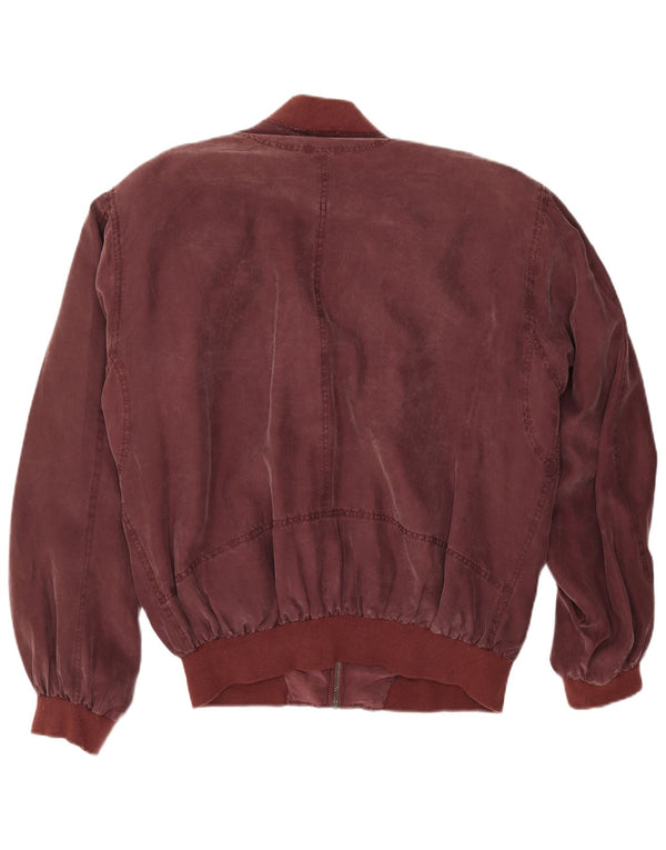 vintage Mens Loose Fit Bomber Jacket UK 38 Moyen Bourgogne Soie