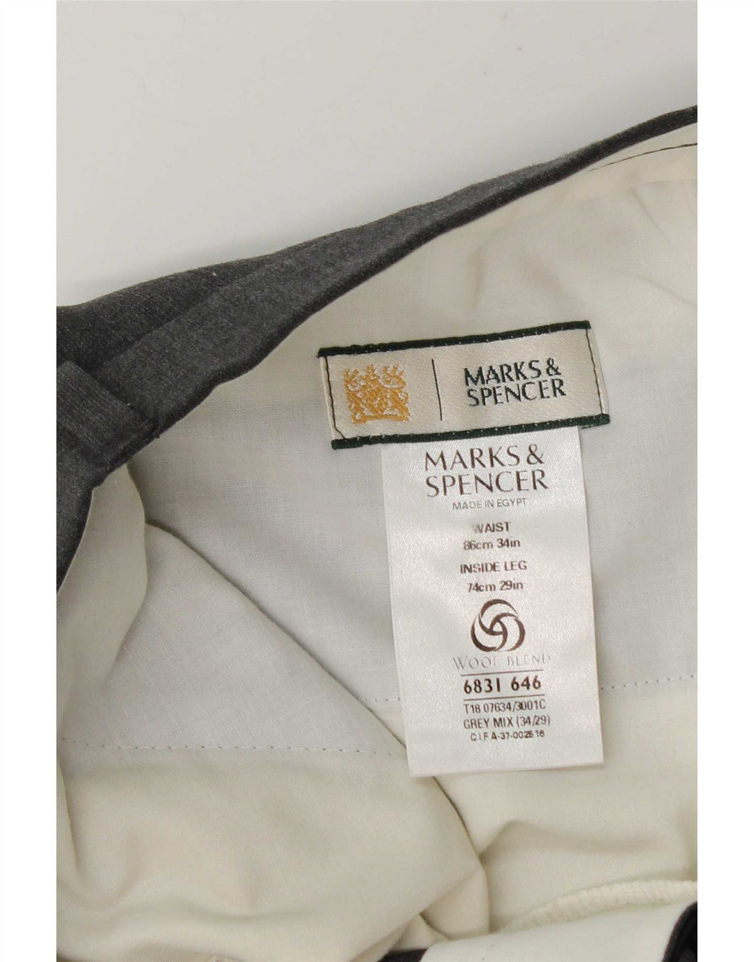 Marks & Spencer Pantalon de Costume Homme W34 L29 Gris Polyester