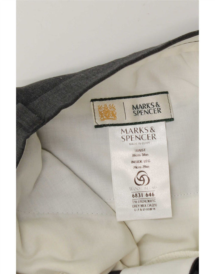 Marks & Spencer Pantalon de Costume Homme W34 L29 Gris Polyester