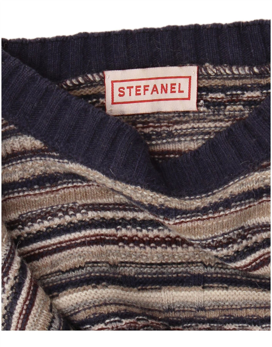 STEFANEL Pull ras du cou pour femme UK 14 Grandes rayures multicolores