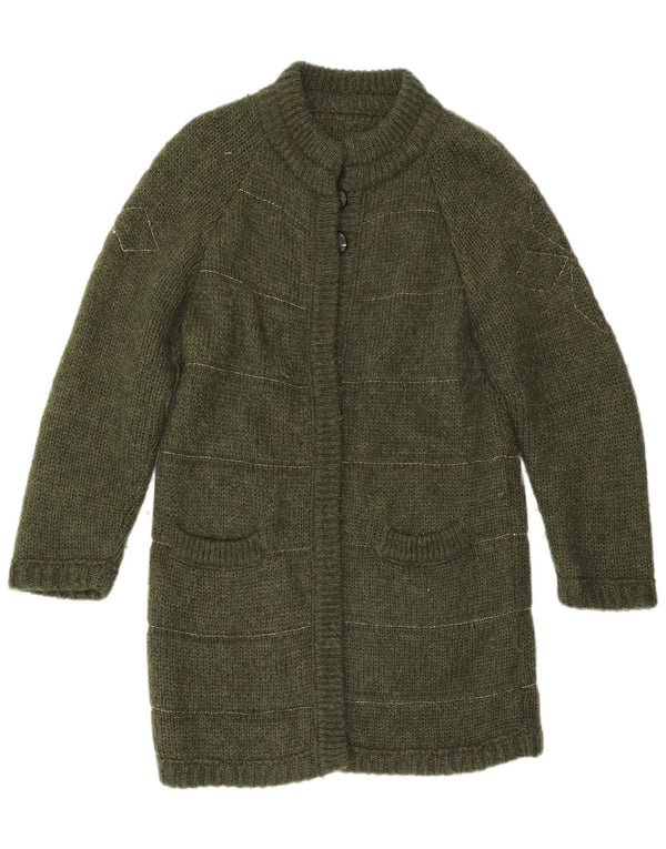 vintage Womens Longline Cardigan Sweater UK 10 Petit Vert Géométrique