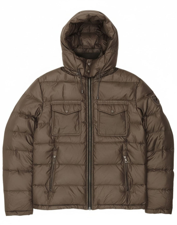 Trussardi Jeans Veste matelassée à capuche pour homme IT 54 2XL Kaki Polyester