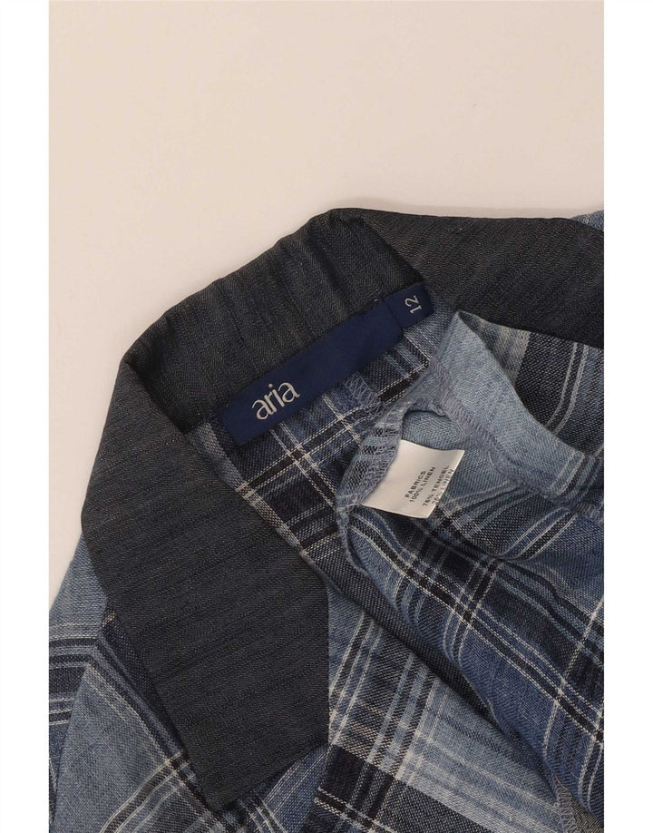 Veste blazer à 3 boutons pour femme Aria UK 12 Lin bleu moyen à carreaux