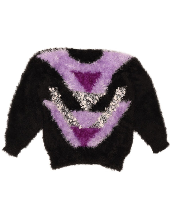 VINTAGE Pull ras du cou pour femme UK 14 Medium Black Colourblock