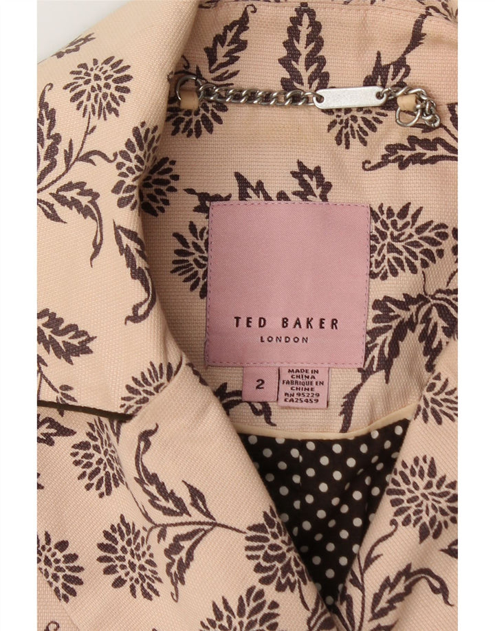 TED BAKER Veste blazer double boutonnage pour femme Taille 2 Petit Beige Floral