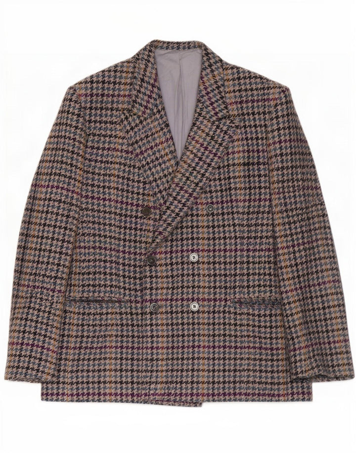 vintage Mens Double Breasted Blazer Veste UK 38 Moyen Gris Pied-de-poule