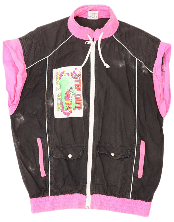 VINTAGE Femmes Graphique Survêtement Top Veste UK 18 XL Noir Colourblock