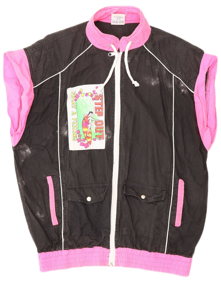 VINTAGE Femmes Graphique Survêtement Top Veste UK 18 XL Noir Colourblock
