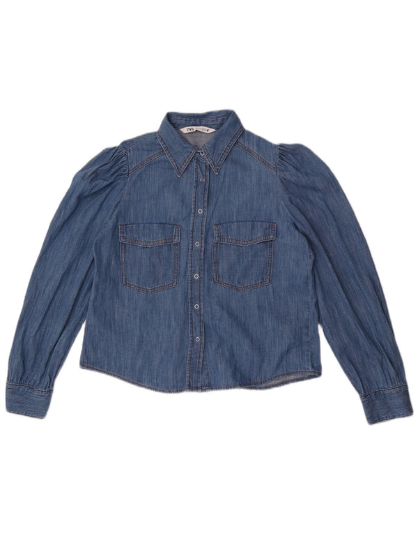 Zara Womens Crop Chemise en jean surdimensionnée UK 10 Petit Bleu