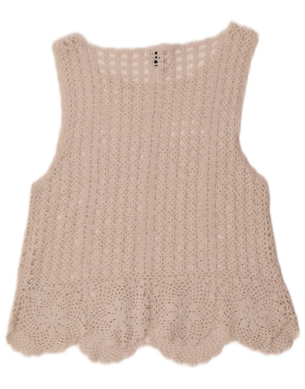 Topshop Chemisier sans manches en crochet pour femme UK 10 Petit motif floral blanc