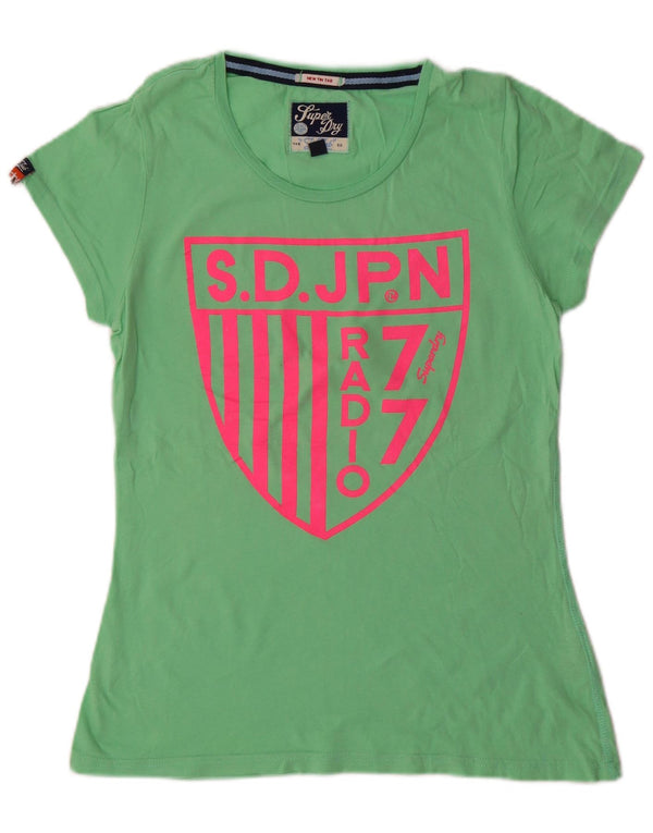 SUPERDRY T-Shirt Graphique Femme UK 14 Large Vert Coton