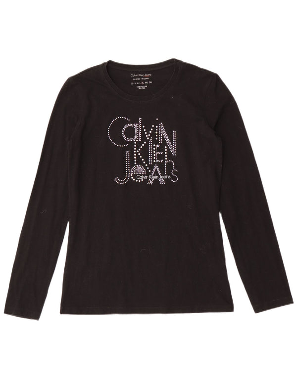 Calvin Klein Jeans Womens Graphic Top Long Sleeve UK 18 XL Black Cotton