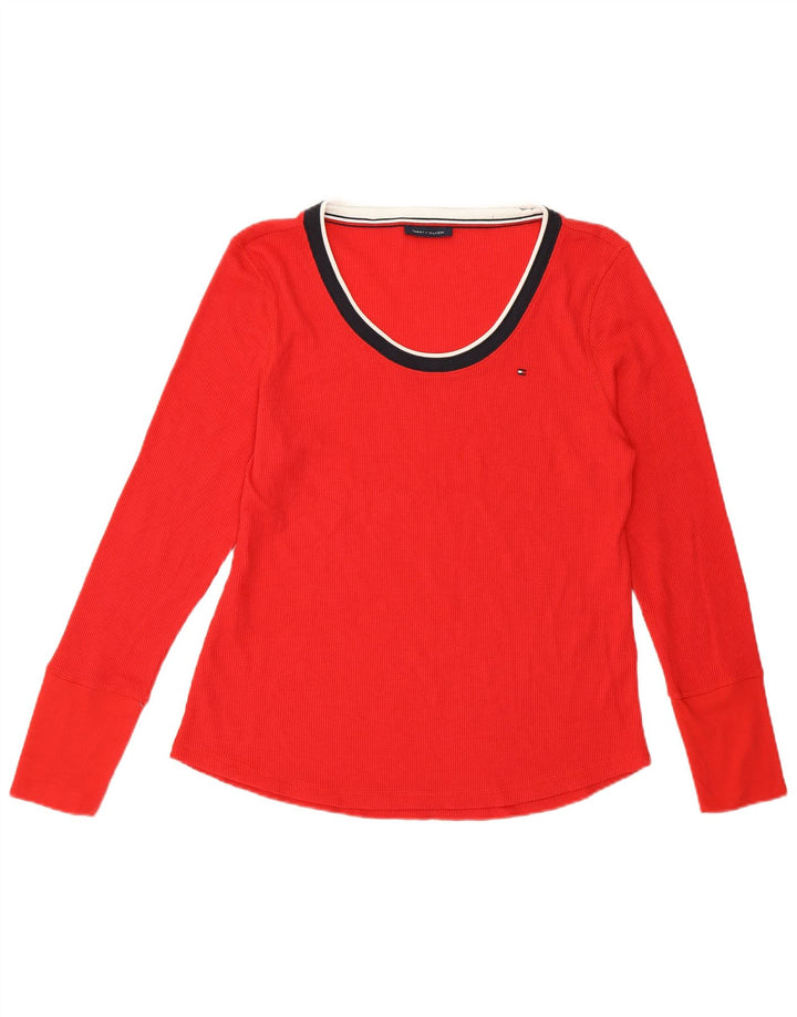 TOMMY HILFIGER Top Femme Manches Longues UK 16 Large Rouge Coton