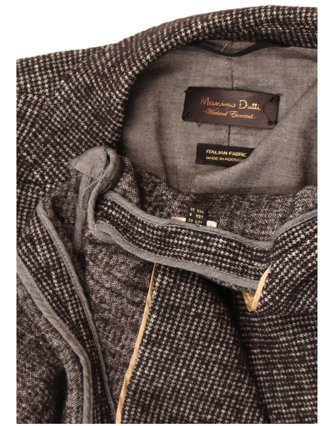 Massimo Dutti Veste Blazer 1 Bouton Femme EU 40 Pied-de-Poule Gris Moyen