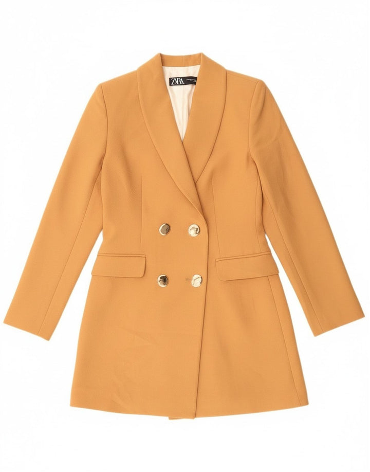 Zara Veste blazer longue à double boutonnage pour femme UK 6 XS Orange Polyester