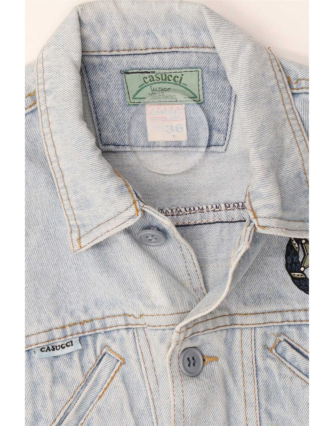 Casucci Gilet en jean graphique pour garçon 9-10 ans Bleu Coton
