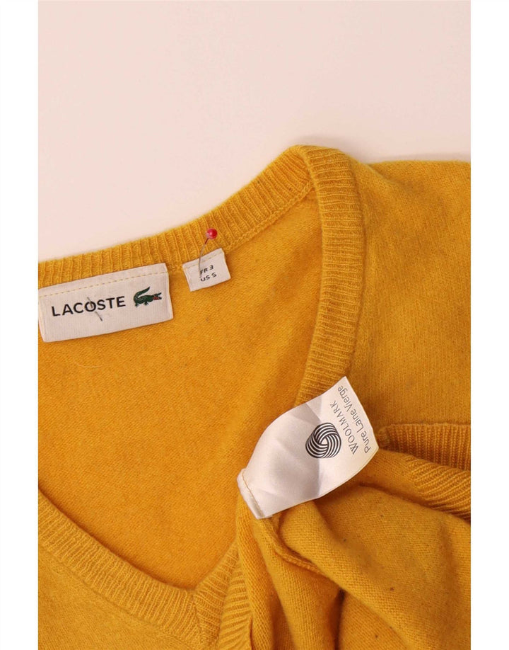 Lacoste Pull col V pour homme Taille 3 Petite laine vierge jaune
