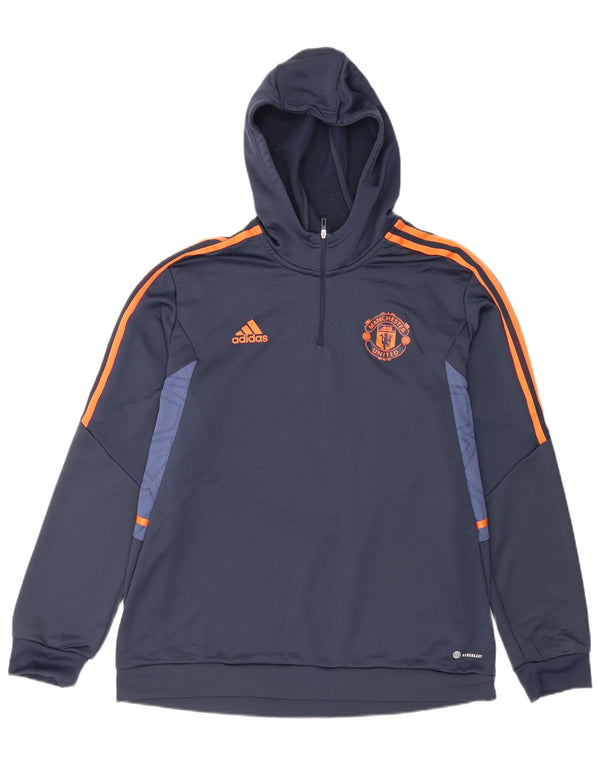 Adidas Pull à capuche Manchester United XL pour homme Bleu marine Colourblock