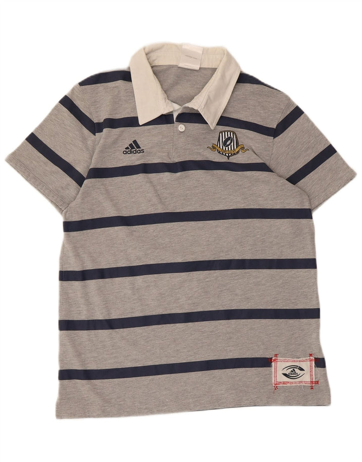 Adidas Polo de Rugby Graphique Homme Gris Moyen Rayé Polyester