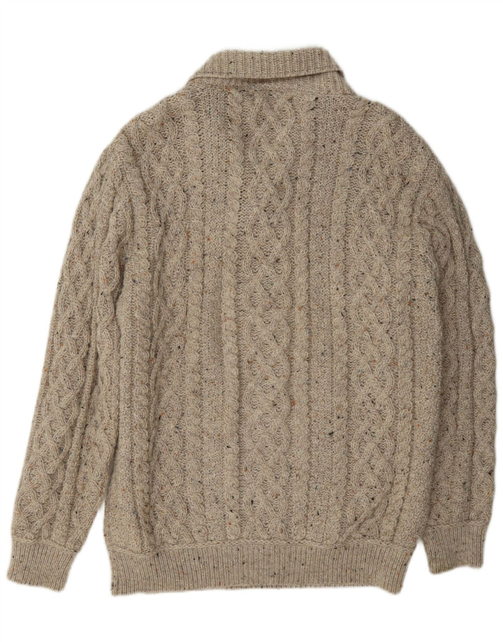 Aran Crafts Pull à col châle pour homme en laine mouchetée beige
