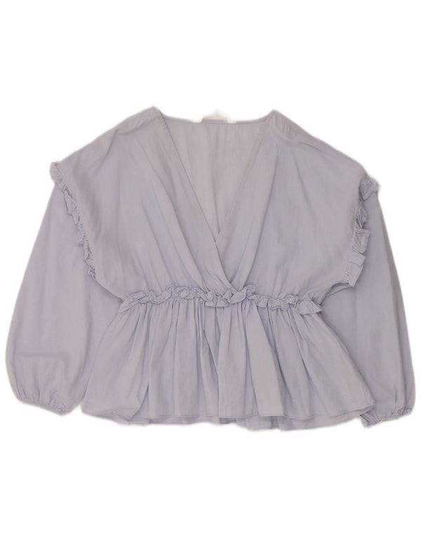 Zara Chemisier à manches longues pour femme UK 10 Petit Bleu Coton