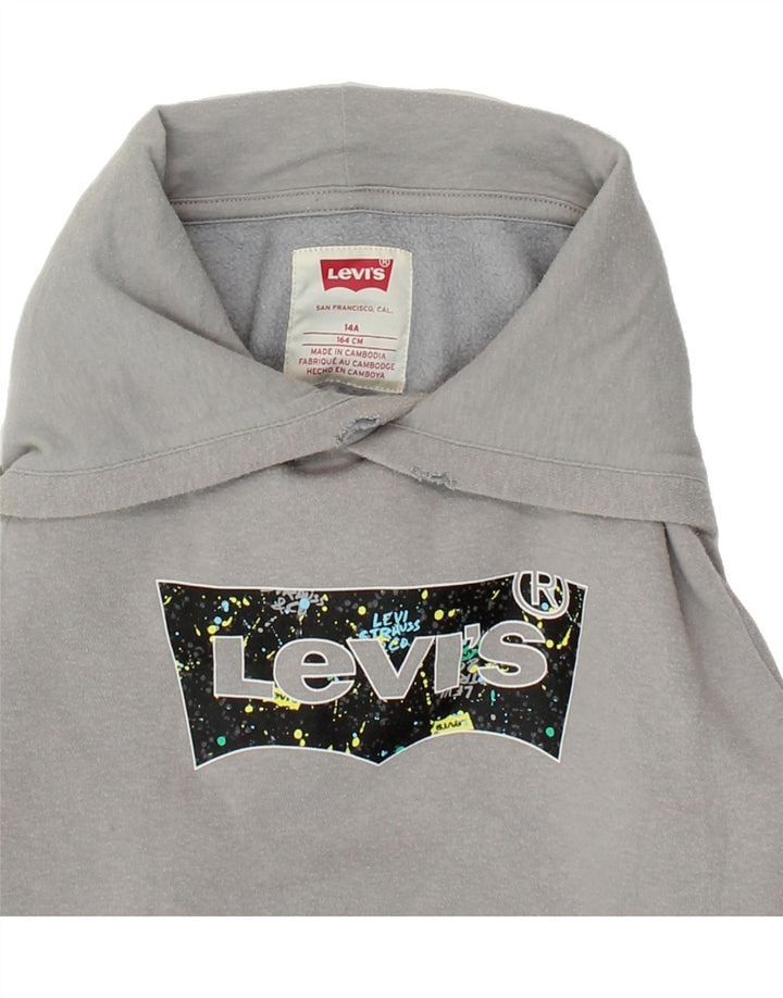 LEVI'S Boys Graphic Hoodie Jumper 13-14 Years Grey Vintage Levi's and Second-Hand Levi's from Messina Hembry 