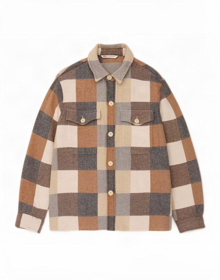Zara Homme Chemise En Flanelle Grand Carreau Multicolore Coton