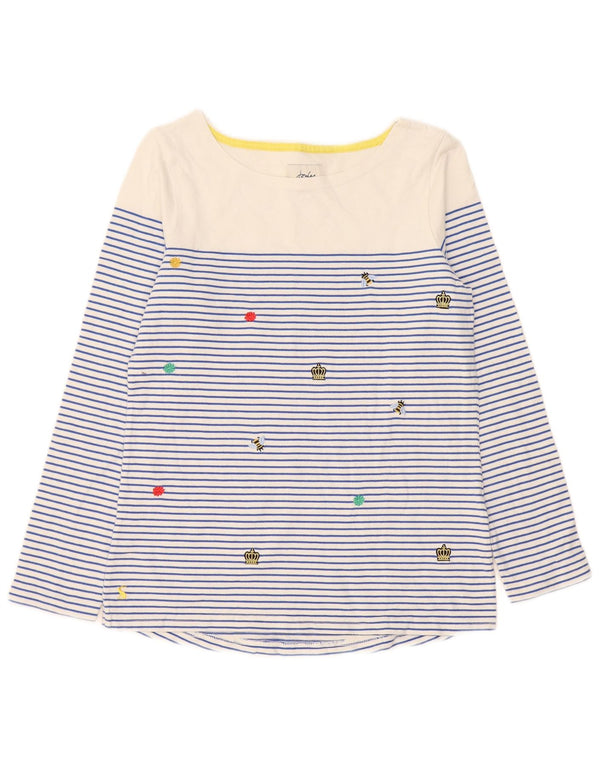 Joules Haut Graphique Femme Manches Longues UK 10 Petit Bleu Rayé Coton