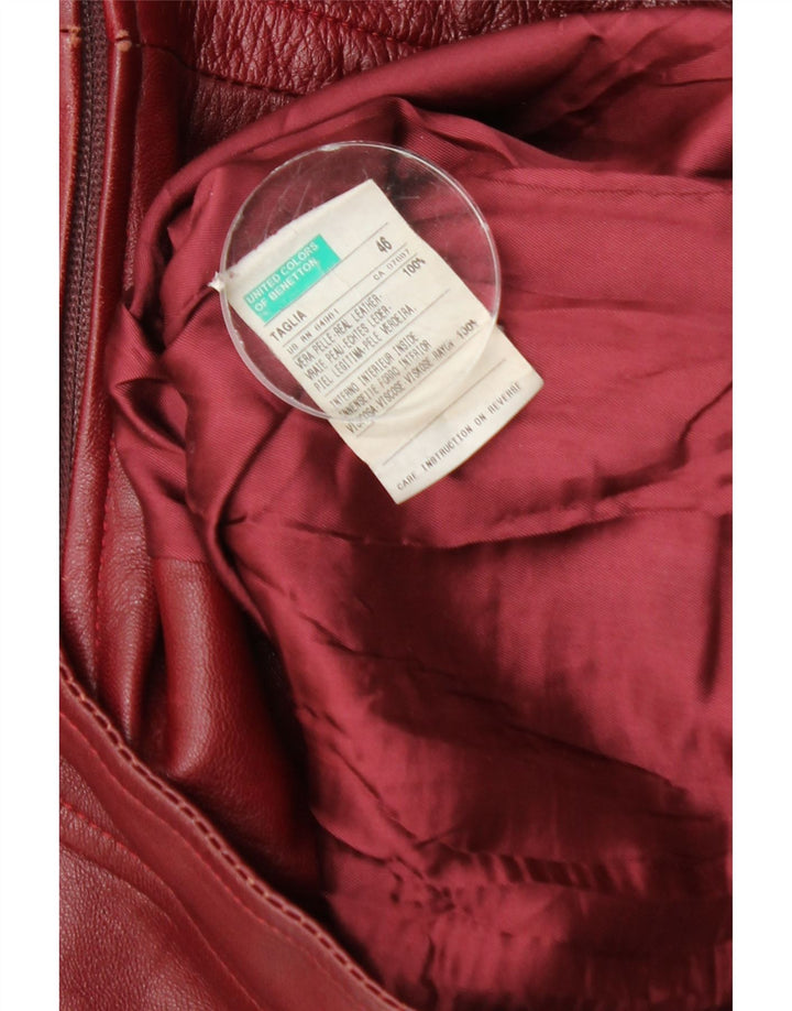 Benetton Veste en cuir court pour femme IT 46 Grand cuir bordeaux