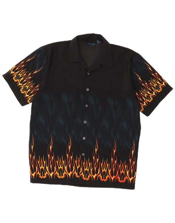Chemise à manches courtes à motif abstrait pour hommes vintage en polyester noir moyen