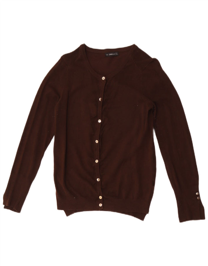 Zara Cardigan Femme Pull UK 12 Viscose Marron Moyen
